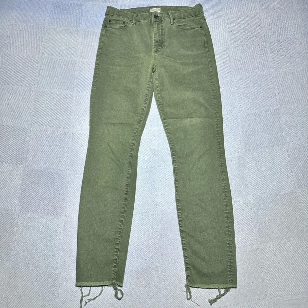 Mother High Waisted Looker Ankle Fray Jeans Womens 28 Stretch Military Green